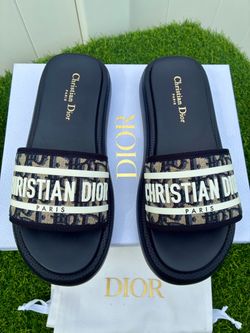 DIOR DWAY NAVY BLUE DIOR OBLIQUE MONOGRAM SLIDE SANDALS 3-D LOGO SZ 40 NEW