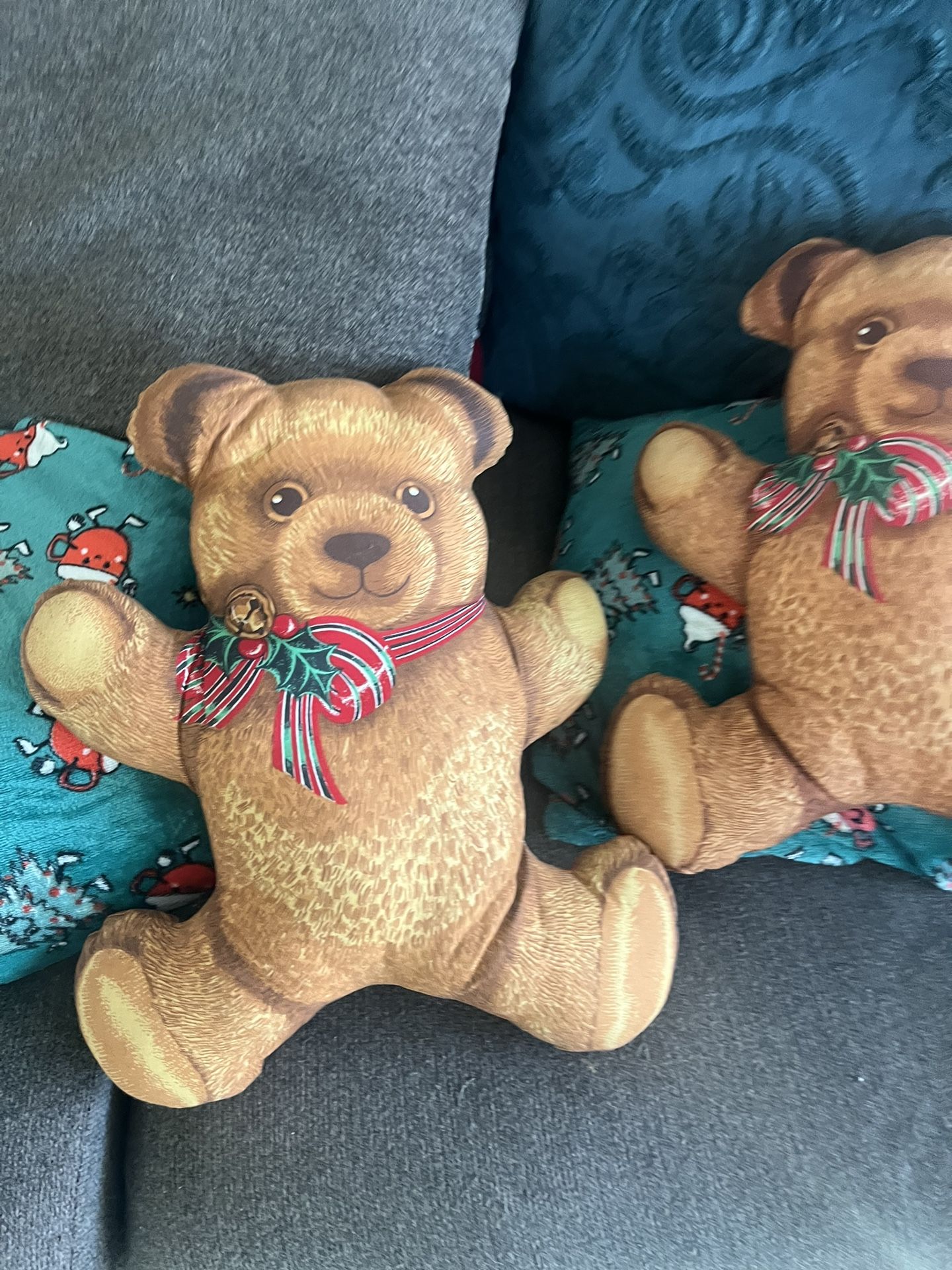 2 Vintage Teddy Bear Christmas Pillows