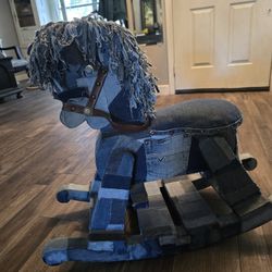 One Of A Kind Handmade Patch Work Denim Modge Podge Antique  Hobby Horse
