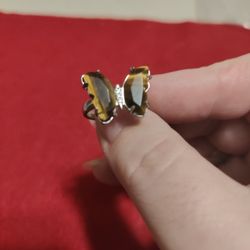 Tiger's Eye Adjustable Butterfly Ring