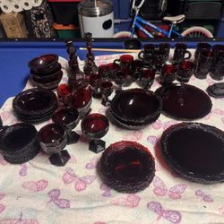 Avon ruby red antique dinner ware set