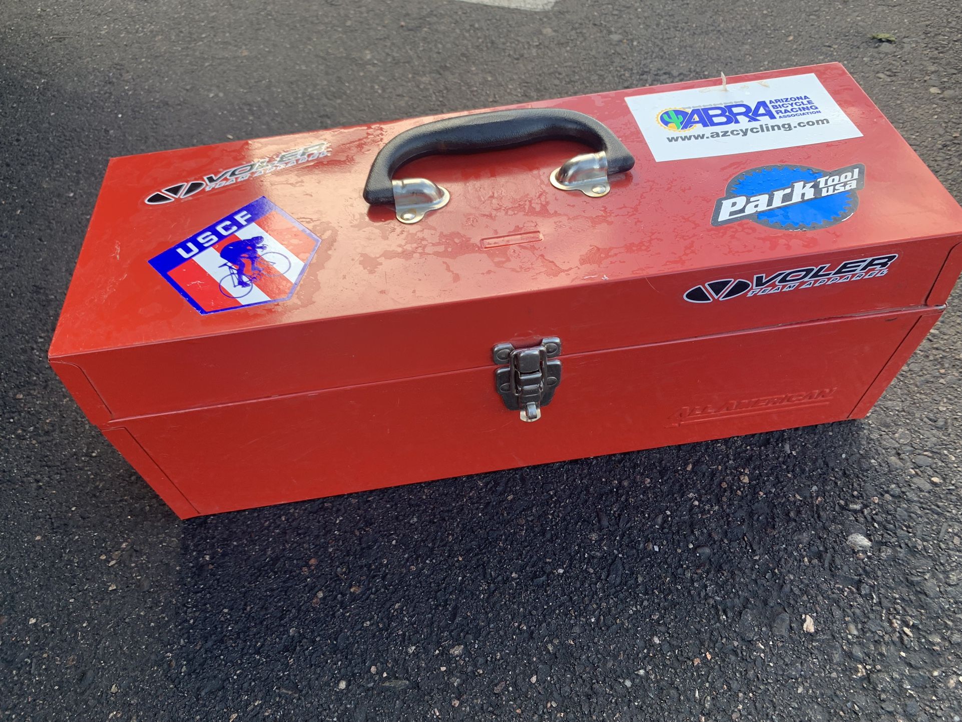 Vintage Red All American Tool Box 6.75”x19”x7.5” tall