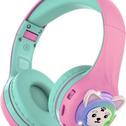 Riwbox Baosilon Cat Kids Headphones LED Light Volume Limited Bluetooth Over Ear