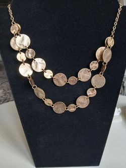 Gold Toned Double Layered Hammered Disc Necklace