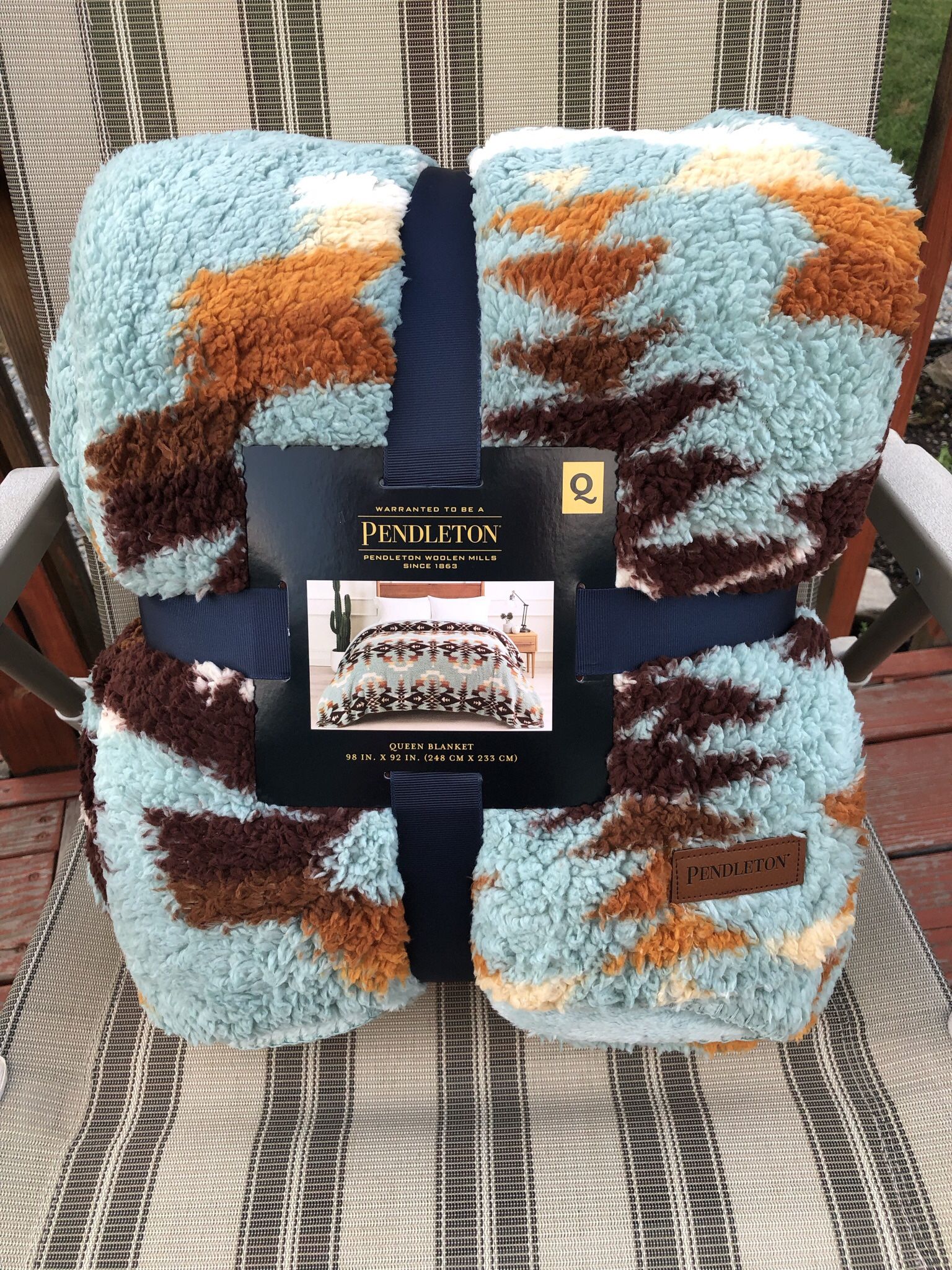 🌟🌟 NEW Pendleton Sherpa Fleece Blanket Queen Size Avra Valley Teal Southwest 98 x92🌟🌟