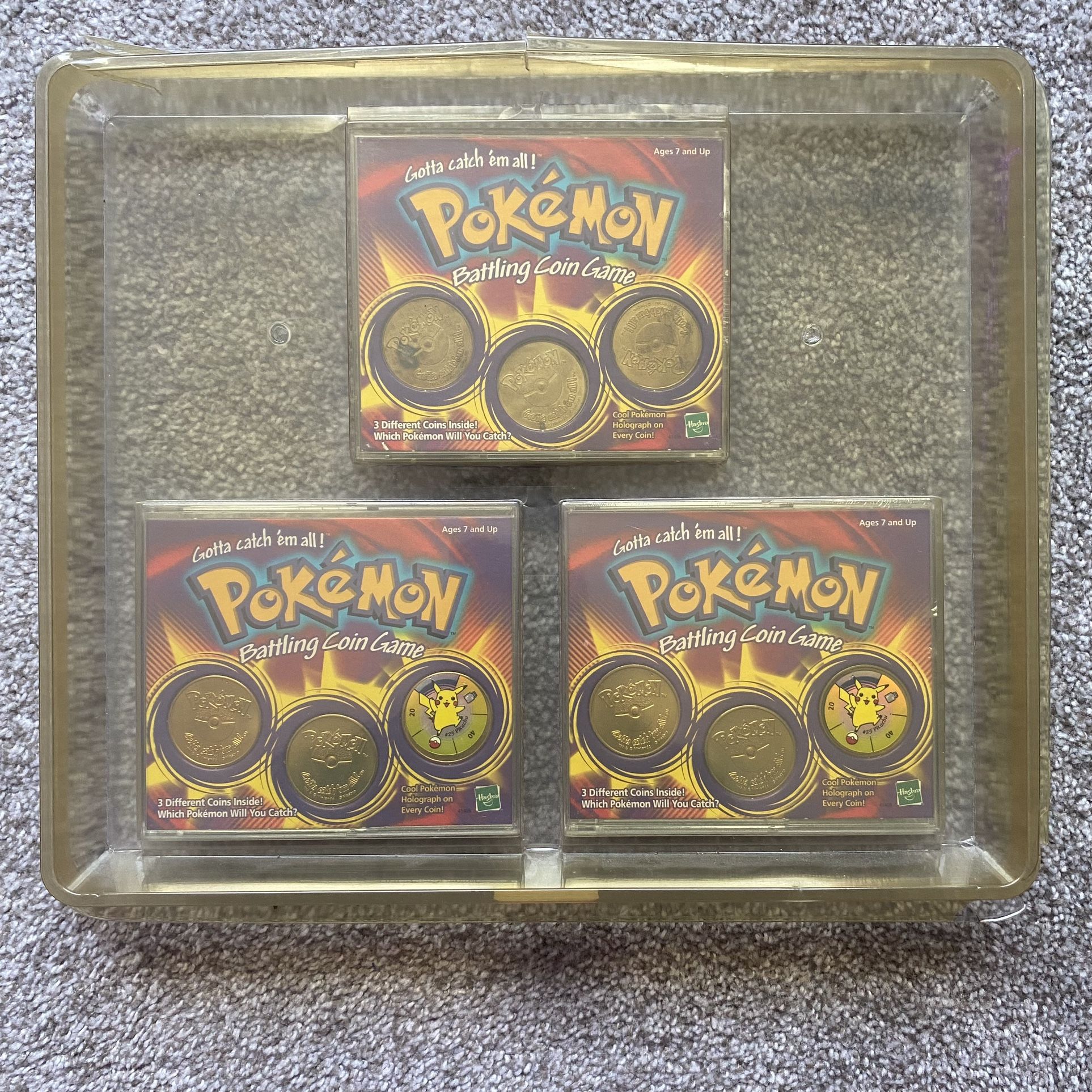 Sealed 1999 Collectible Brass Pokemon Battle Coins Set Of 3