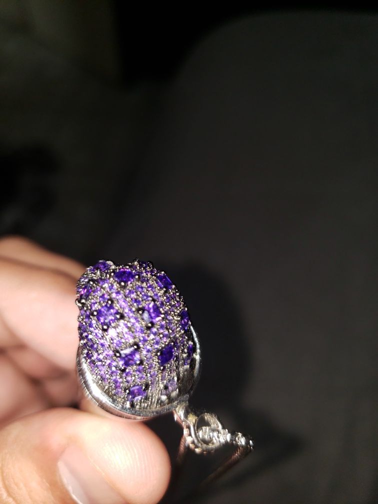 Double cup stainless steel w/purple crystals
