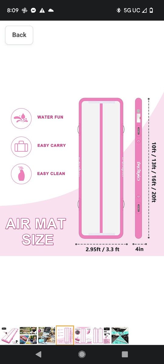 $150 OWRAMI 10FT LONG INFLATABLE GYMNASTICS TUMBLING MAT