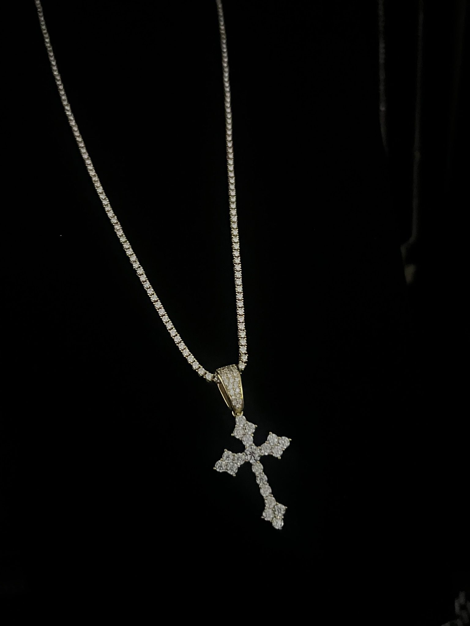 2mm22inch Diamond Tennis Chain/ Cross Pendant Bundle