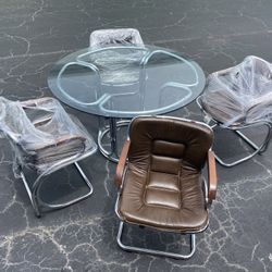 4 Chair Dining Table Set Glass And Metal