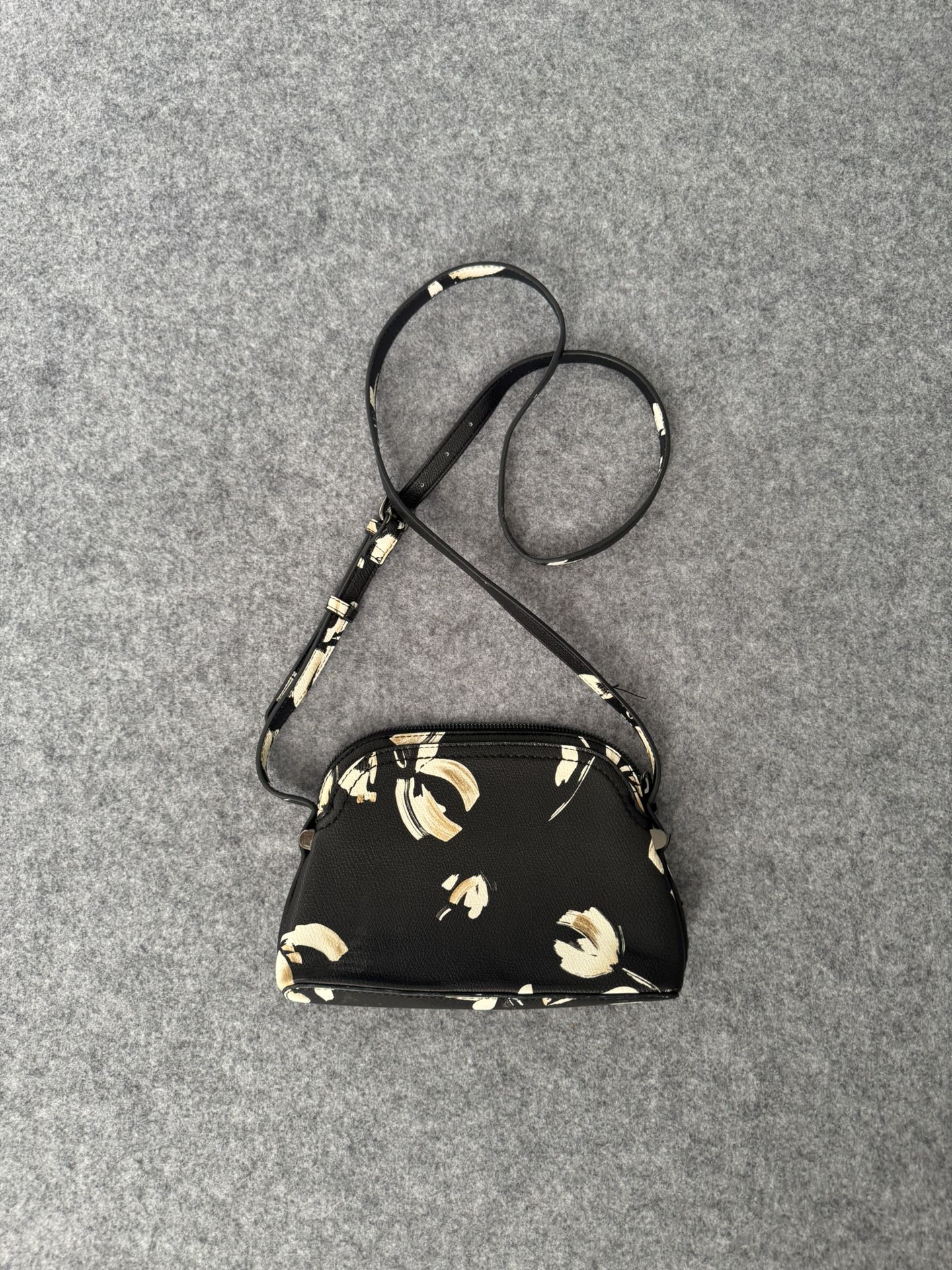 Black Floral Print Mini Shoulder Bag