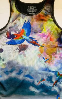Men parrot printed yank top size xl