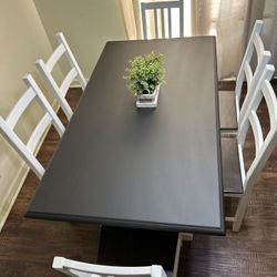 Refinished Farmhouse Dining Set – Solid IKEA Wood, 6 Chairs + Table