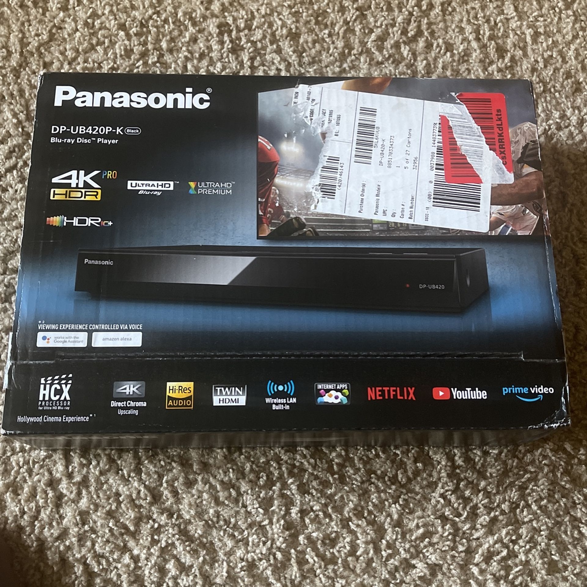 Panasonic Streaming 4K Blu Ray Player, Ultra HD Premium Video Playback with Hi-Res Audio, Voice Assist - DP-UB420-K (Black)
