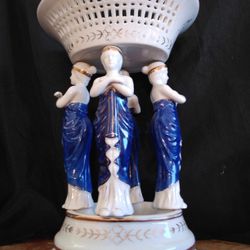 Antique French Porcelain Centerpiece basket with 4 Caryatids