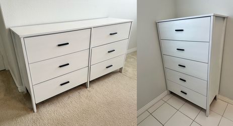 White Dresser Set - 5-Drawer Tall & 6-Drawer Long