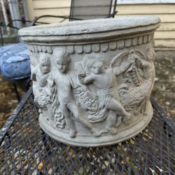 1963 KC Art Statuary CO Concrete Cement Round Classical Cherub Gard Flower Pot 