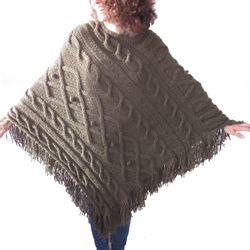 Afra Handknitted wool poncho, brown.  