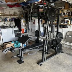 Vesta Fitness Smith Machine 2001 w/Bench Attachment | 230lb Bumpers Weights | 7ft Olympic Bar | Fitness | Gym Equipment | FREE DELIVERY 🚚 