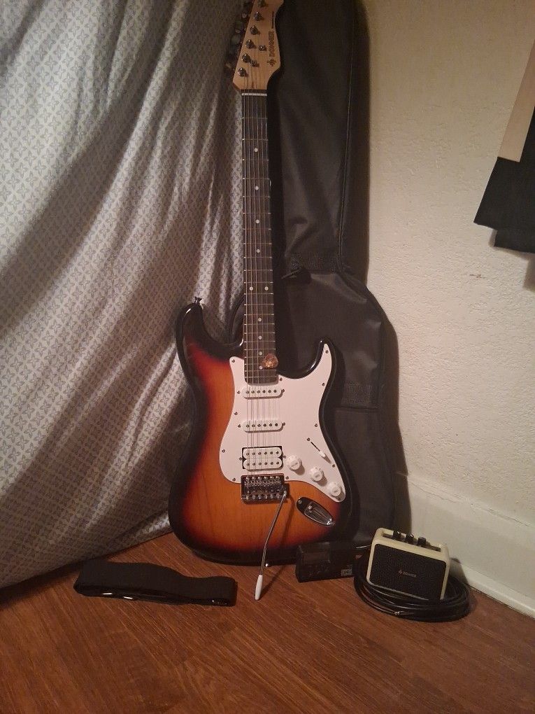 Donner Electric Guitar With Tuner & Rechargable Portable Amp