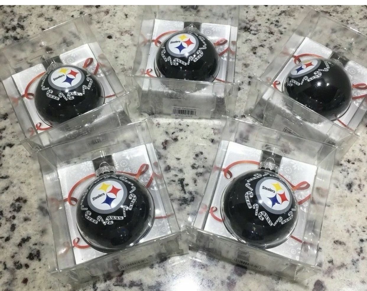 LOT of 5 Pittsburgh Steelers NFL Candy Cane Glass Ball CHRISTMAS Tree Ornament
