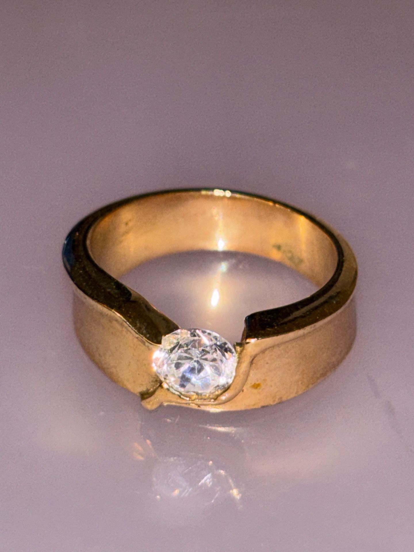 Vintage Gold-Tone Tension Mount Solitaire Ring