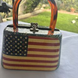 American Flag Purse Used With Wooden Handles