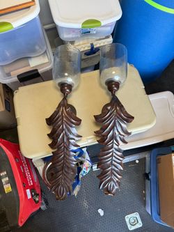 Bronze Metal Leaf Wall Sconces with Glass Shades
