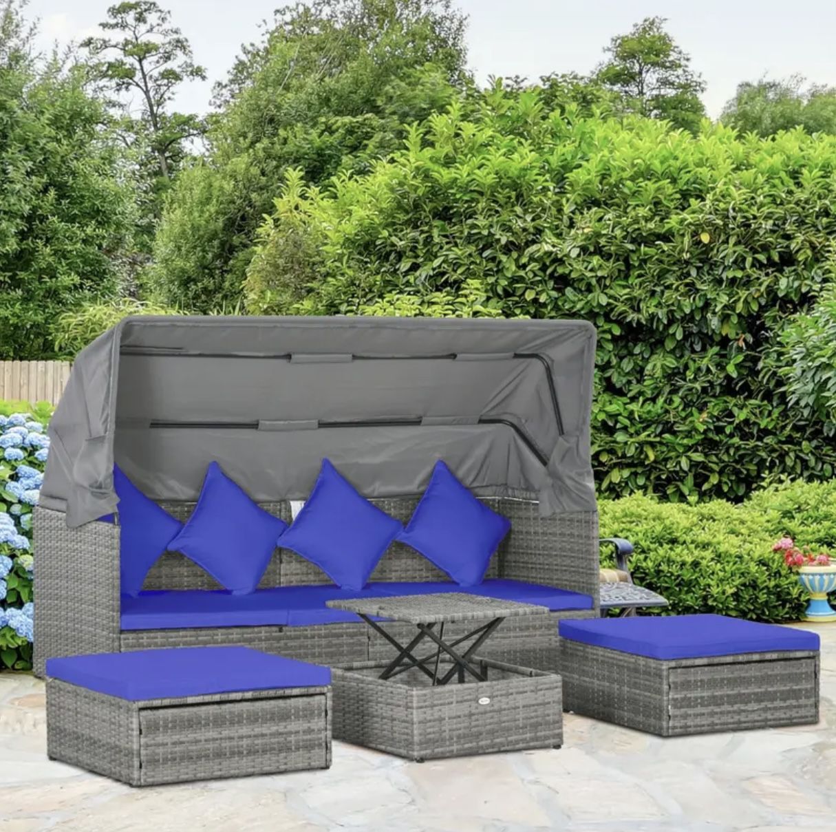 Brand New Gray Blue Patio Set Outdoor Furniture Canopy