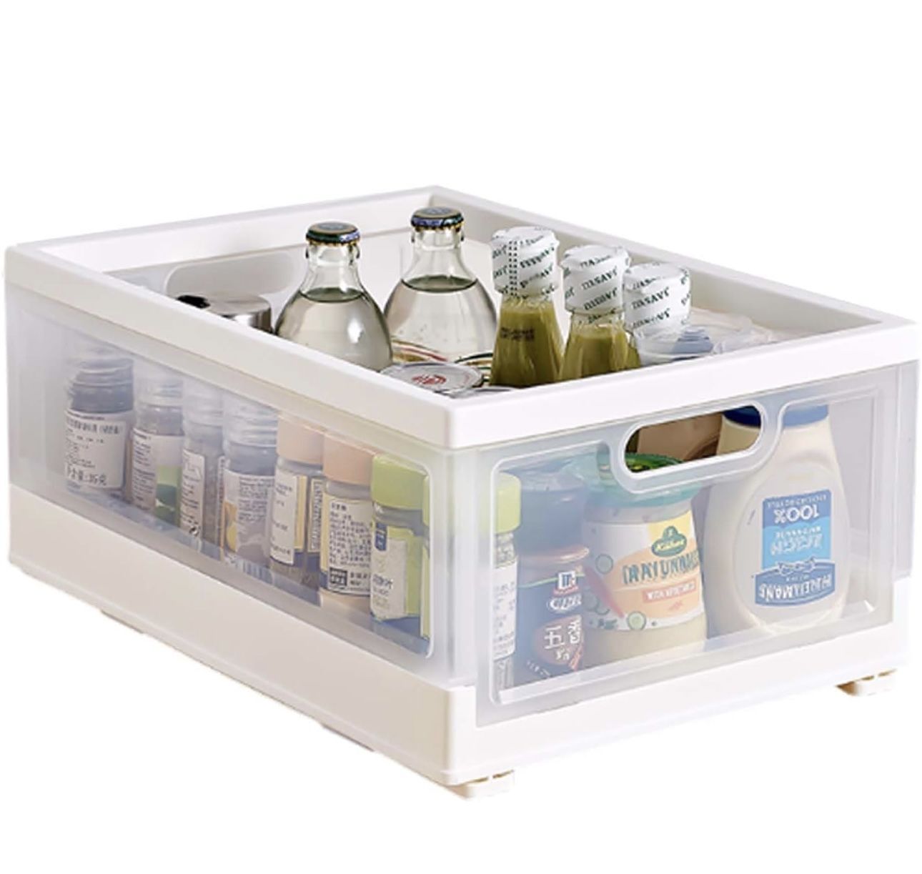 2 Pack, Pull-Out Cabinet Organizer Sliding Drawer Storage For Kitchen & Bathroom, Plastic Slide Basket With Handle & Double-Side Adhesive Nano Film