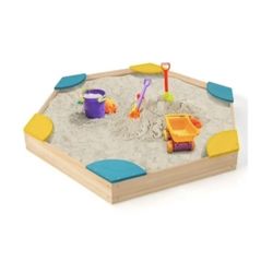 New Costway Outdoor Wooden Sandbox with Seats Backyard Bottomless Sandpit for Kids Aged 3+
