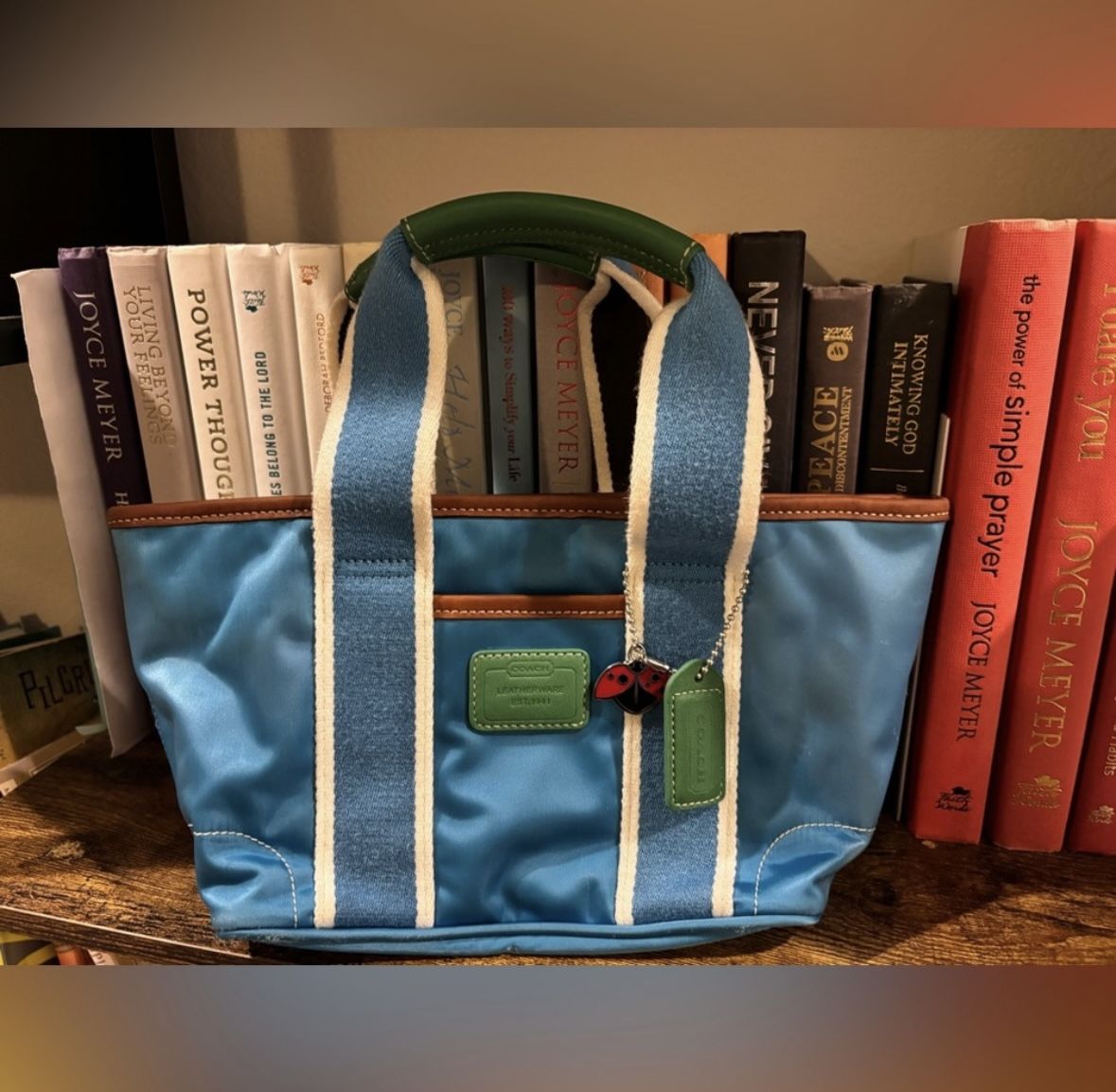 Coach Blue And Tan Tote Bag