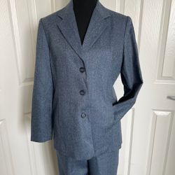 Talbots Petites 2 Piece Blue Tweed Wool Pant Suit Size 8 - WORN ONCE