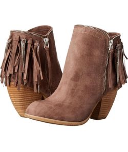 Not Rated Brown Suede Ankle Bootie Fringe Side Zip Round Toe Women's 7.5