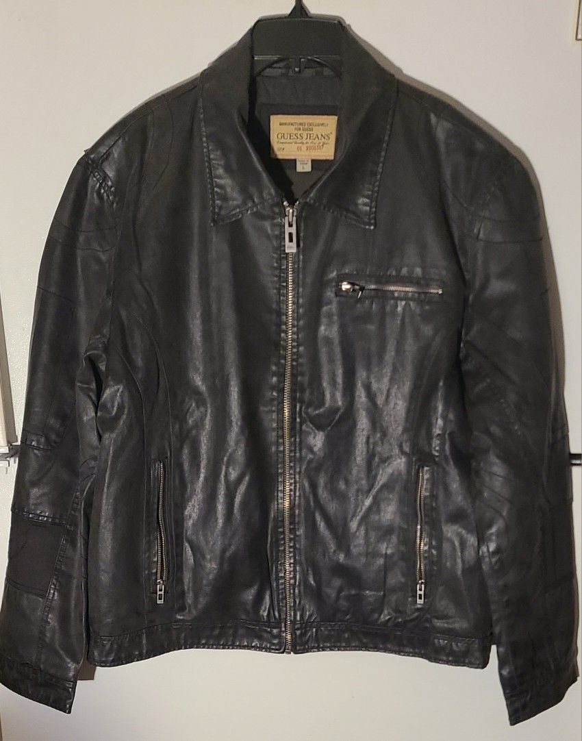 GUESS Leather Jacket mens Large