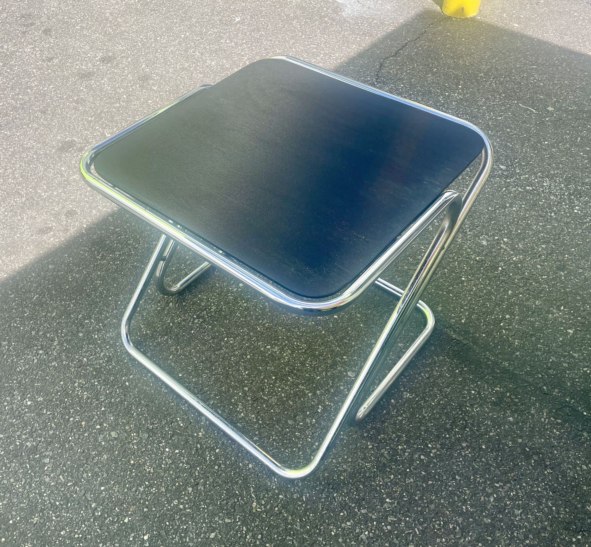 Mid Century Modern Tubular Chrome Glass Square Side Table (Needs TLC)