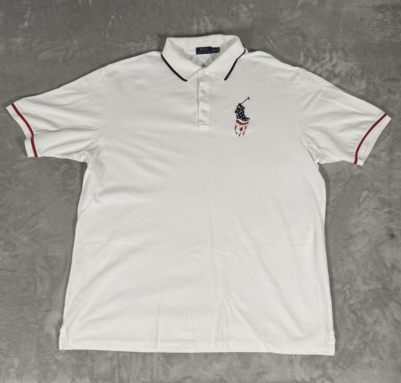 Polo Ralph Lauren Big Pony Polo Shirt Mens 3XLT White American Flag Logo