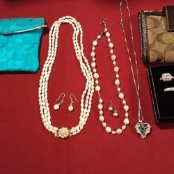 Valentine's Day Lot -- Women's Vintage Coach Wallet, Freshwater Pearl Necklaces + More