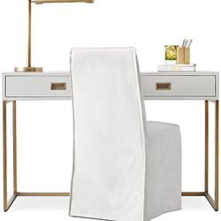 Restoration Hardware / RH white Avalon desk with power outlets in drawer