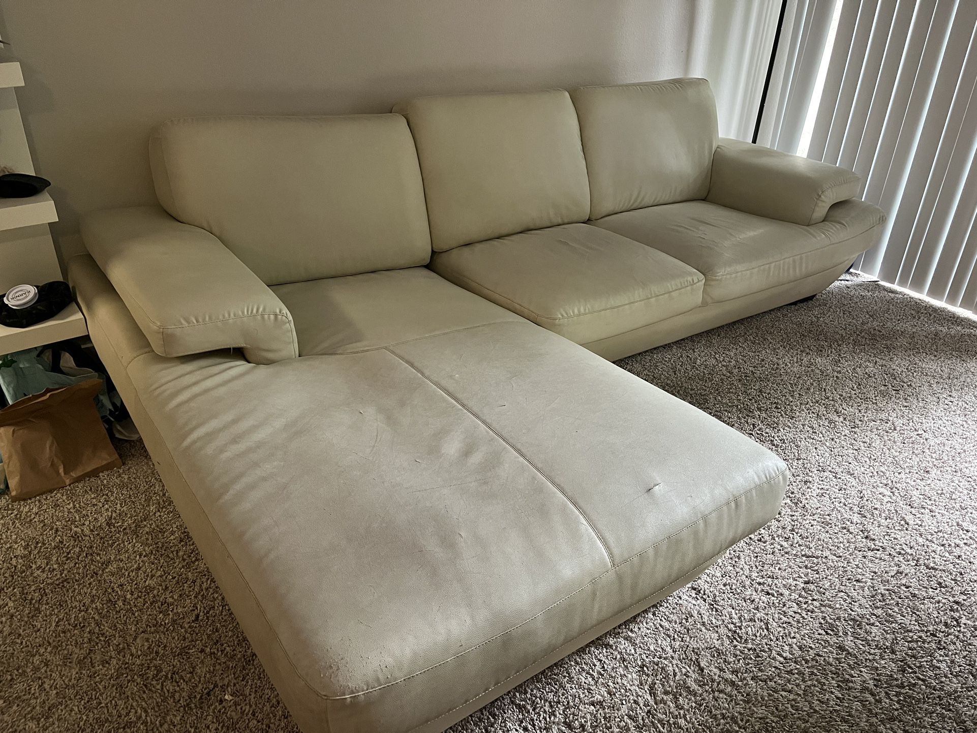 White Leather Two-Piece Couch