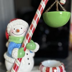 Snowman Candy Cane Tart/oil Warmer Tealight Holiday Decor. Avon