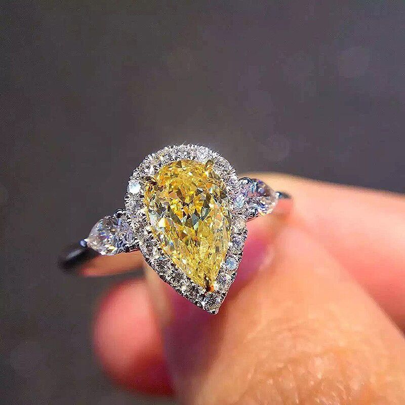 "Royal Yellow Water Drop Romantic Crystal Pure Zircon Rings for Women, K778
 
 