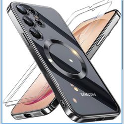 Samsung Galaxy S26 Ultra Case,Clear Magnetic Phone Cases with 2* Screen Protector,[Full Camera Lens Cover] for Women Girls Plating Glossy Silicone Cov