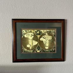 Vintage Framed World Map Nova Totivs Terrarvm Orbis Geographica Tabvla