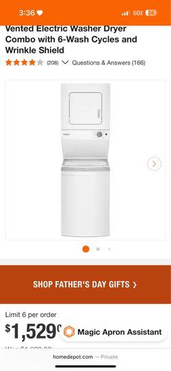 Whirlpool Washer and Dryer 1.6 cu. ft. White All-in-One Vented Electric Washer Dryer Combo with 6-Wash Cycles and Wrinkle Shield
