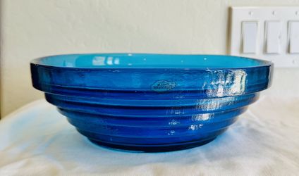 Blenko 9608L Stepped Pyramid Step Bowl Large blue turquoise  11.5” Art Glass USA