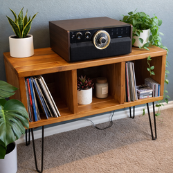 Handcrafted Mid-Century Modern Record Console / Turntable Stand – Solid Wood