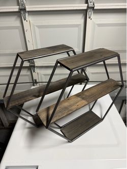 Hexagon Metal & Wood Wall Shelves, Wall Decor