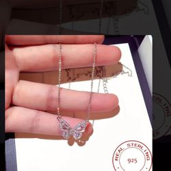 925 Sterling Silver Butterfly Necklace Inlaid Zircon Neck Jewelry Women's Fine Jewelry Gift