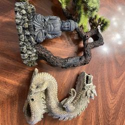 Aquarium Decor Ornaments (Buddha, Dragon, Tree & Hut)
